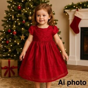Princess Faith Toddler Girls 3T Crimson Red Organza Party Dress‎ Holiday Formal